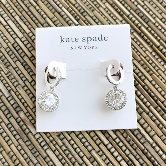 Kate Spade Something Sparkly Spade Clear Huggie Earrings Silver